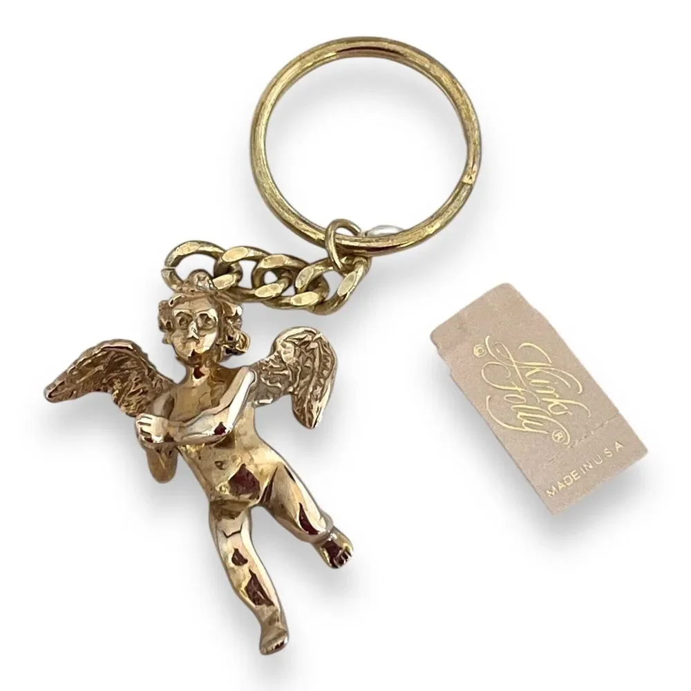 New Kirks Folly Keychain Cherub Angel Gold Tone - 7O